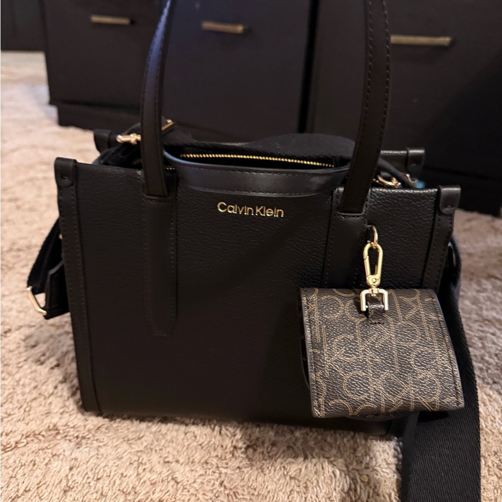 Calvin Klein Black Satchel with Monogram Pouch